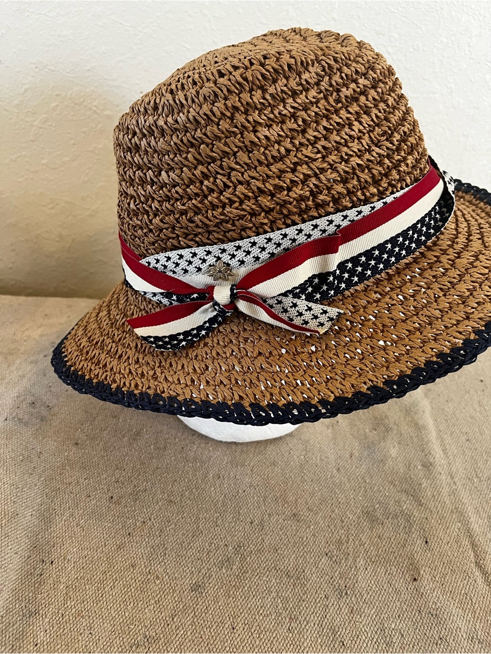 Cappelli Woman's Summer 4Th Of July/Nautical Us Flag Fedora Straw Hat